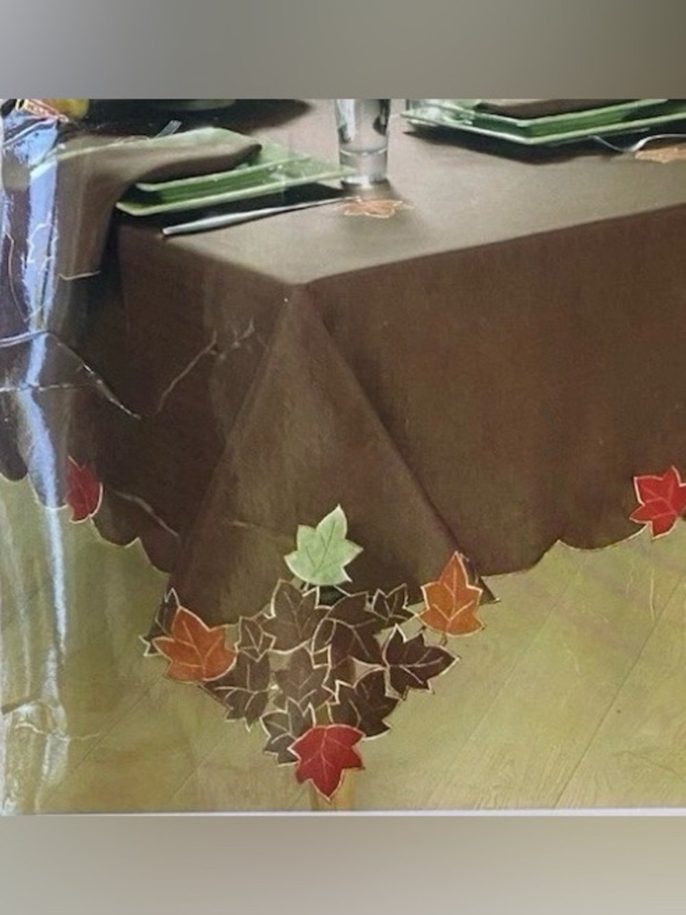 Vintage brown thanksgiving fall leaves tablecloth 60x120